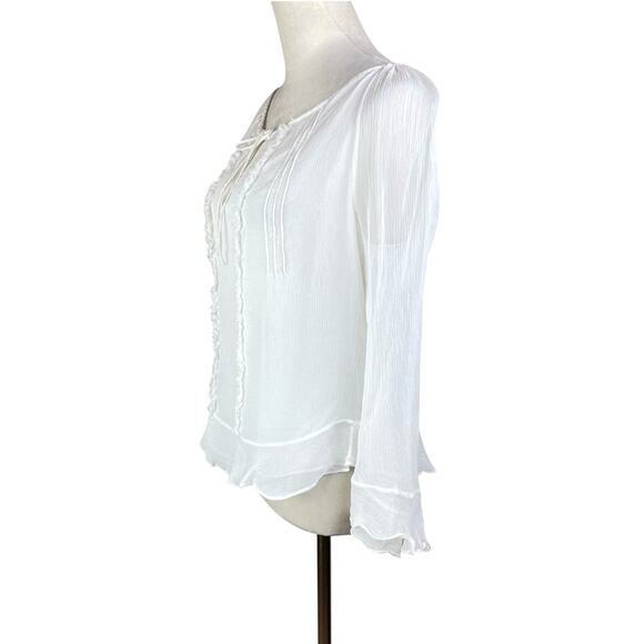Diane Von Furstenberg Sheer Silk Long Sleeve Tie Up Keyhole Neck Blouse - Picture 5 of 14